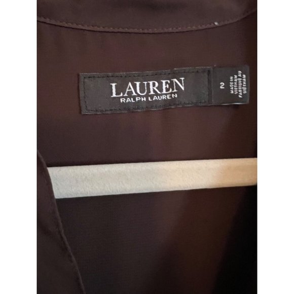 Ralph Lauren Midi Dress 2 Silky Brown Short Sleeve Belted Career Washable - Picture 8 of 10